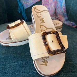 Sam Edelman 9.5 Ariane Buckle Sport Slides Cream Tortoise Buckle